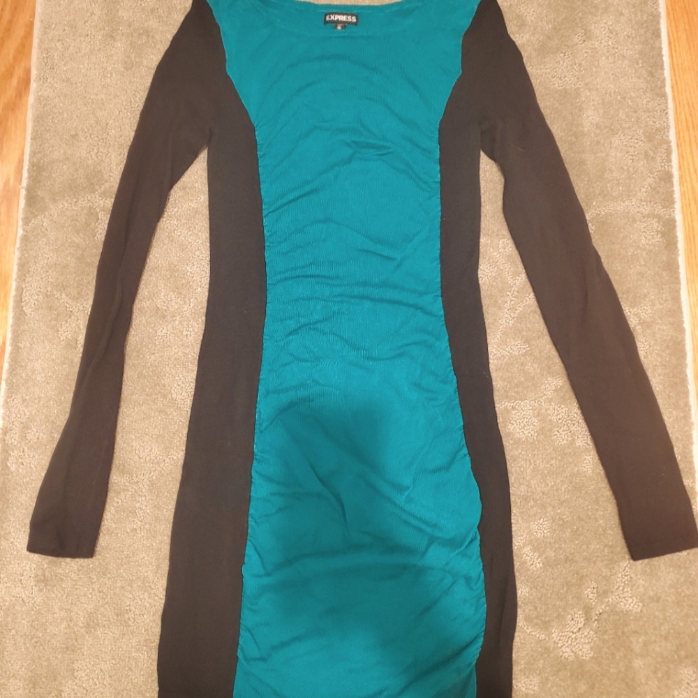 Express bodycon sweater dress, black and pretty green.